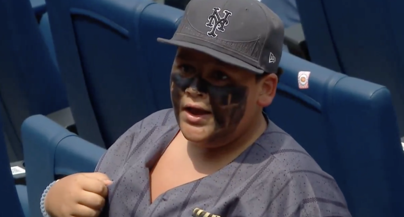 Young Mets fan Antonio Veneziano is informed that he will be a Kidcaster. Credit: SNY